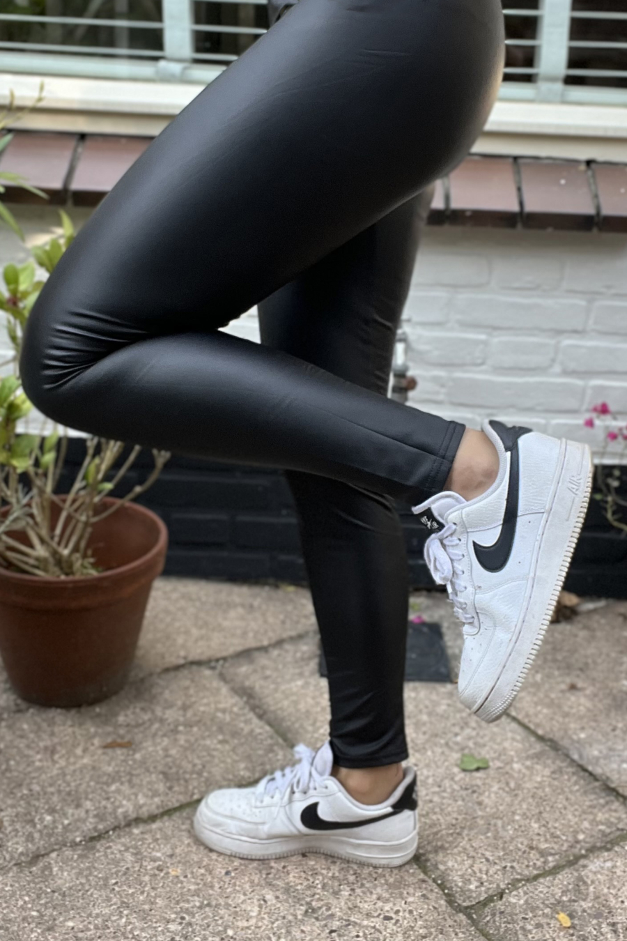 Zwarte leren dames legging